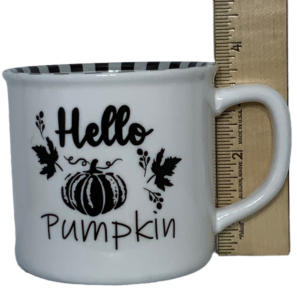 Mug Hello Pumpkin Phrase Gingham Check Buffalo Plaid Accented Ceramic  16 OZ - Picture 5 of 14